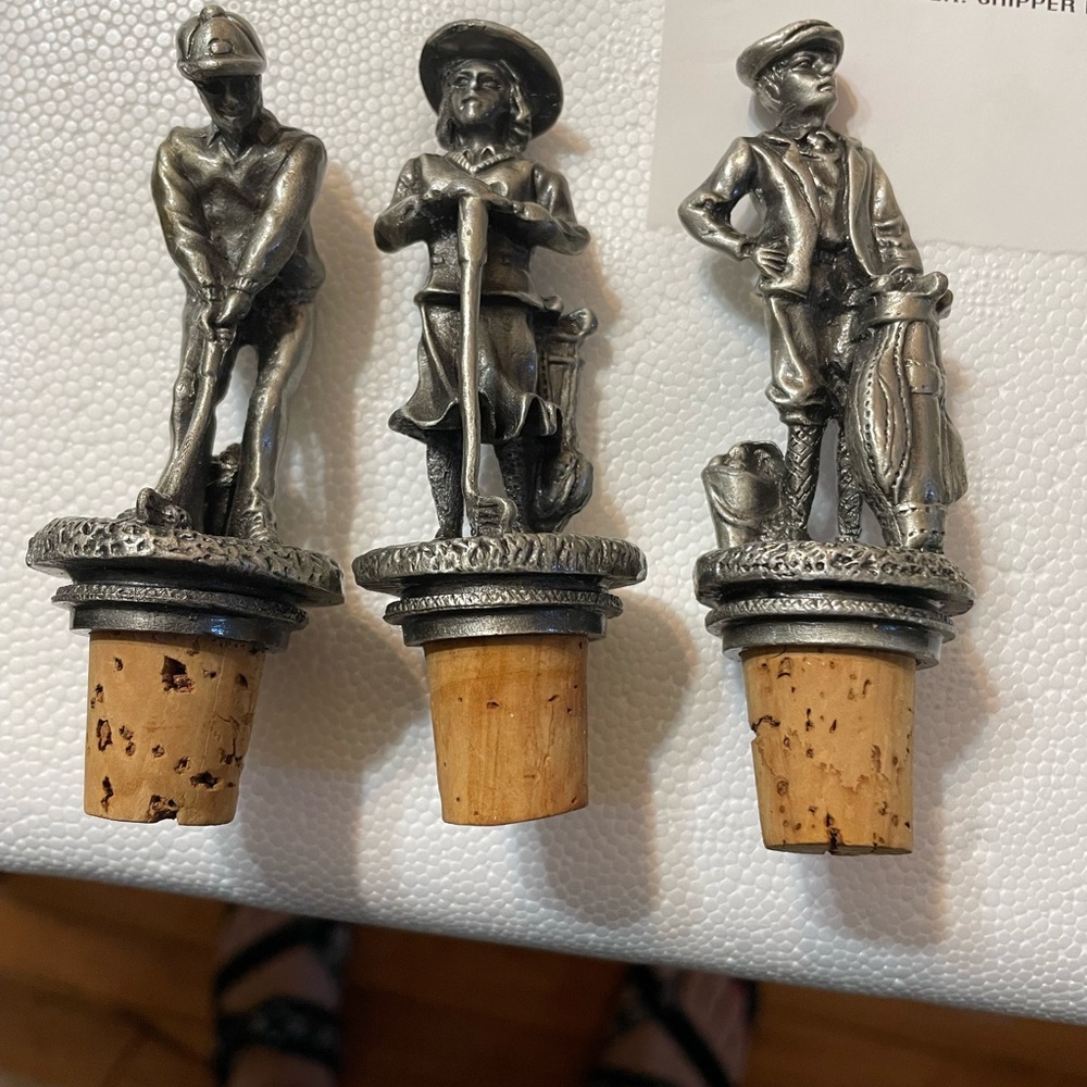 Pewter Wine Liquor Bottle Cork Toppers SET OF 3 GOLFERS